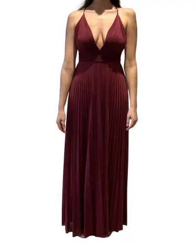 Vestido largo plisado color burdeos - miniatura 1