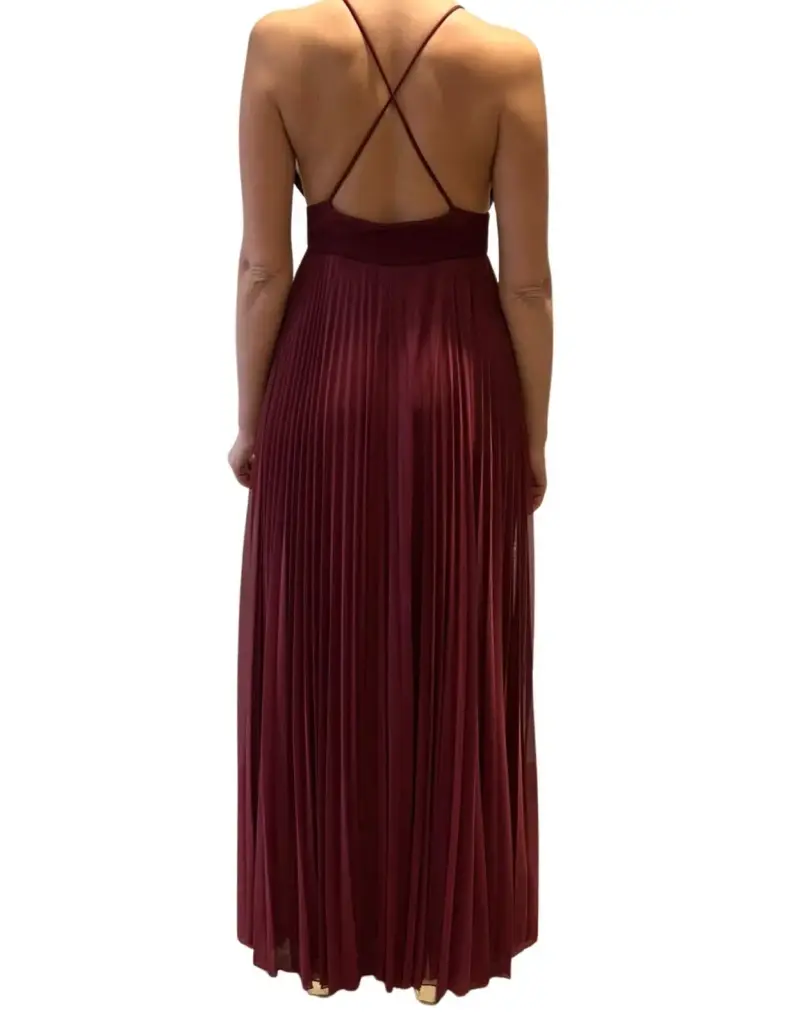 Vestido largo plisado color burdeos - 2