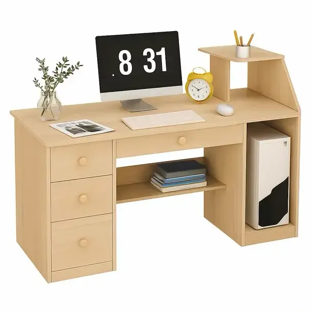 Escritorio de madera con cajones y estantes - 5