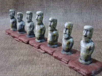 Moai - Grupo De 7, Adorno Para El Hogar - Impresió - miniatura 2