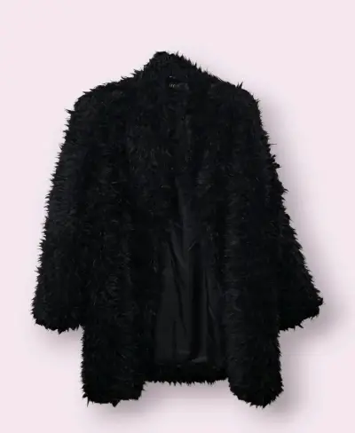 Abrigo de peluche negro elegante para mujer - miniatura 1