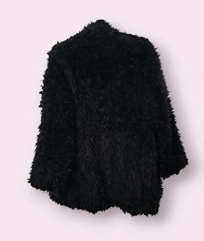 Abrigo de peluche negro elegante para mujer - 2