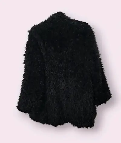 Abrigo de peluche negro elegante para mujer - miniatura 2