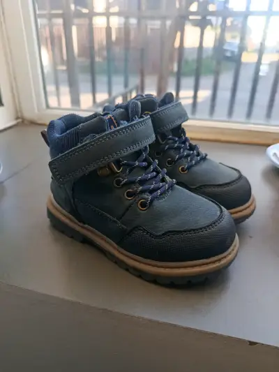 Botines de niño azul con velcro y cordones - miniatura 1