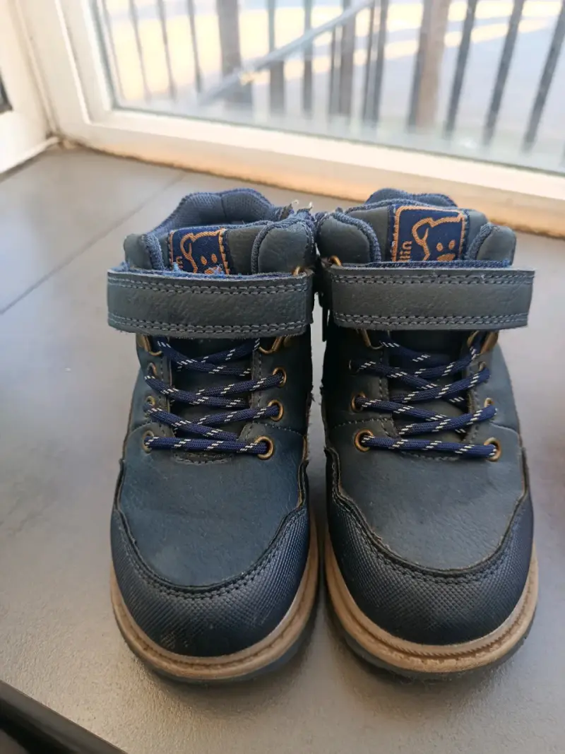 Botines de niño azul con velcro y cordones - 2