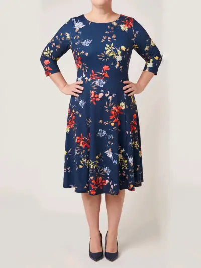 Vestido floral azul de manga 3/4 - miniatura 1