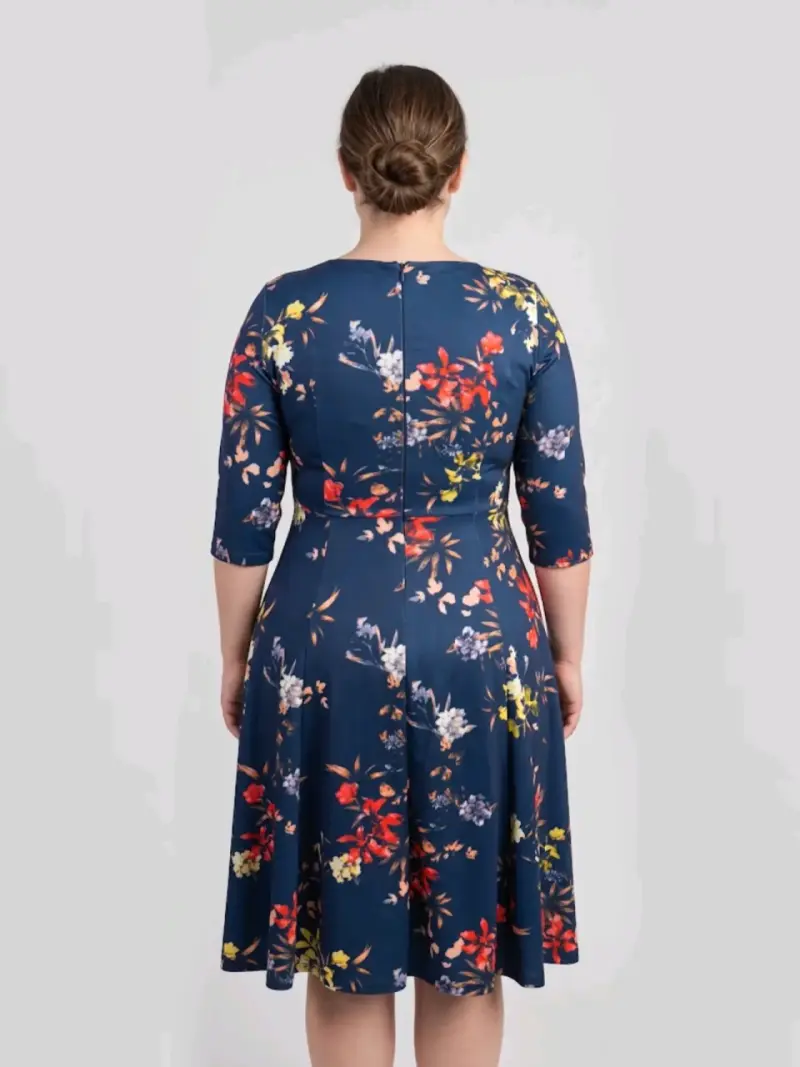 Vestido floral azul de manga 3/4 - 2
