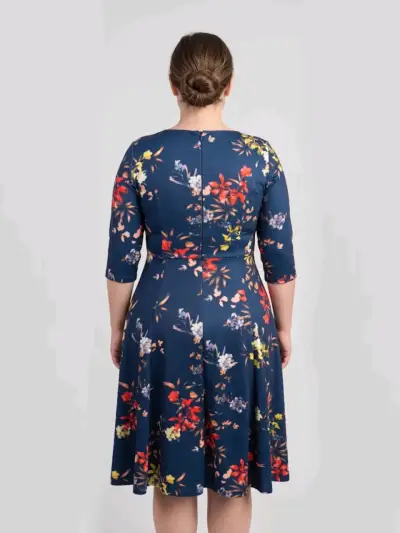 Vestido floral azul de manga 3/4 - miniatura 2