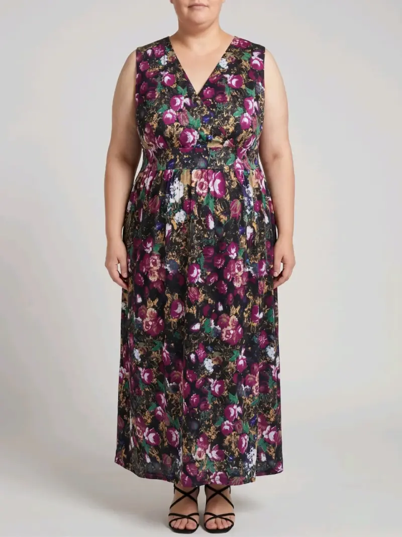 Vestido largo floral sin mangas para mujer - 1