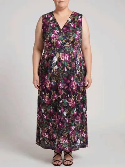 Vestido largo floral sin mangas para mujer - miniatura 1