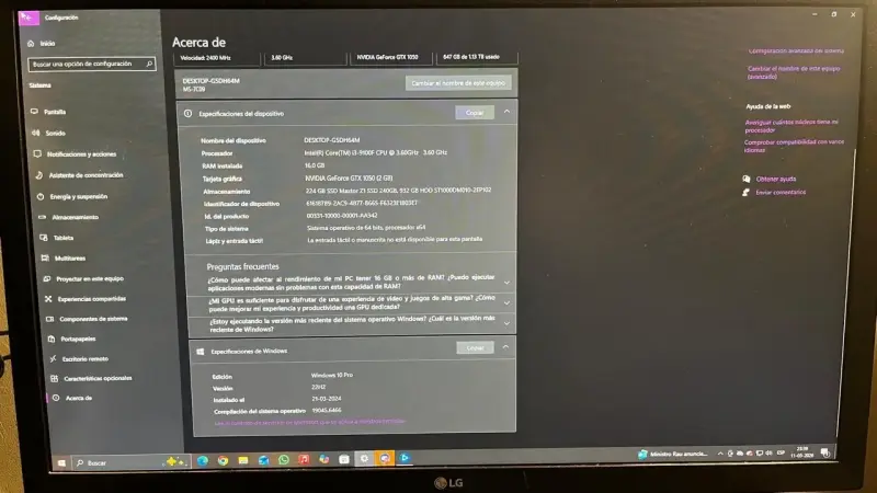Setup completo PC + monitor LG 22" IPS + teclado - 2