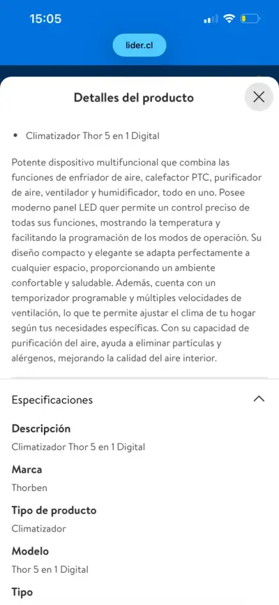 Climatizador Thorben Thor 5 en 1 Digital - miniatura 4