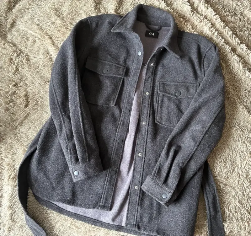 Chaqueta de lana gris C&A con cinturón - 1