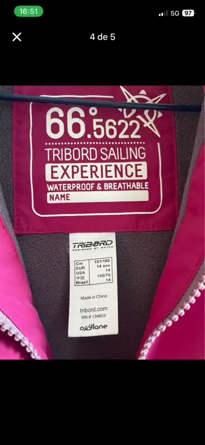 Chaqueta Impermeable Tribord Fucsia para Mujer - miniatura 3