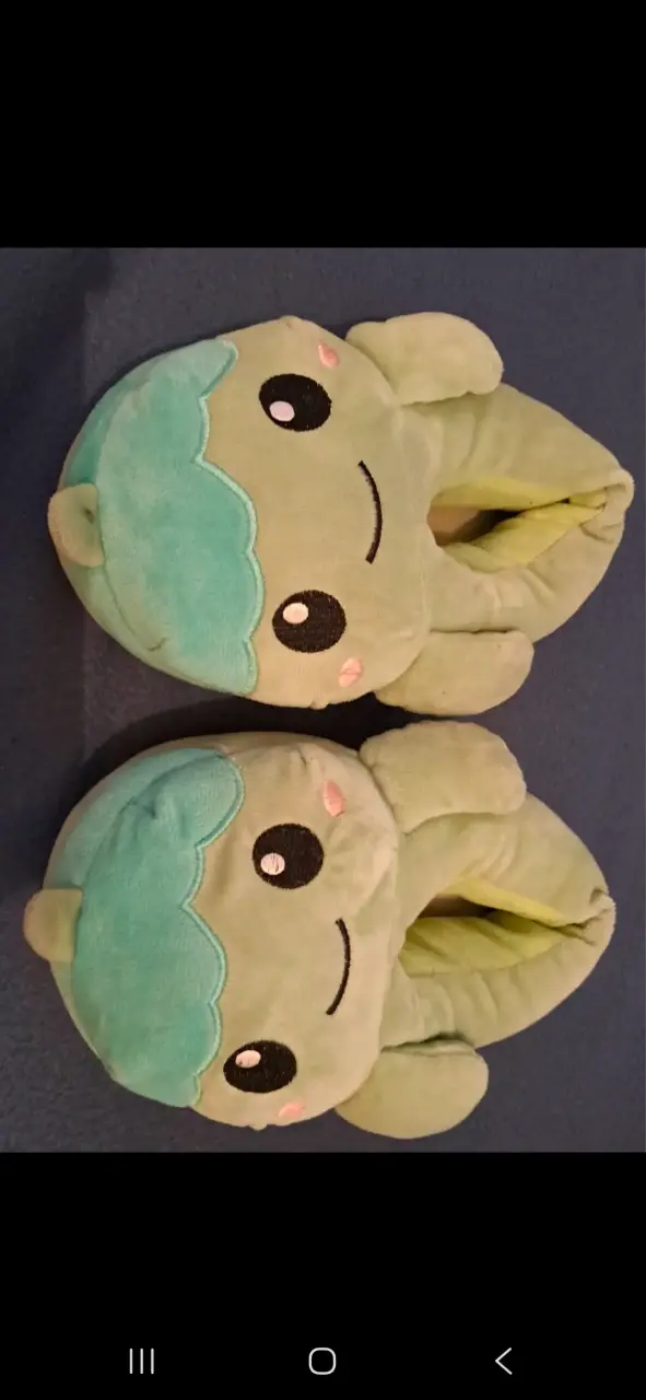 Pantuflas de peluche verde con diseño de rana