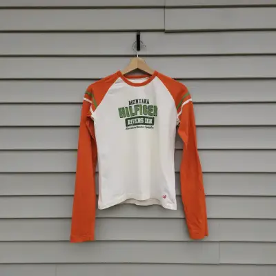Polera Tommy Hilfiger manga larga naranja y blanca - miniatura 1