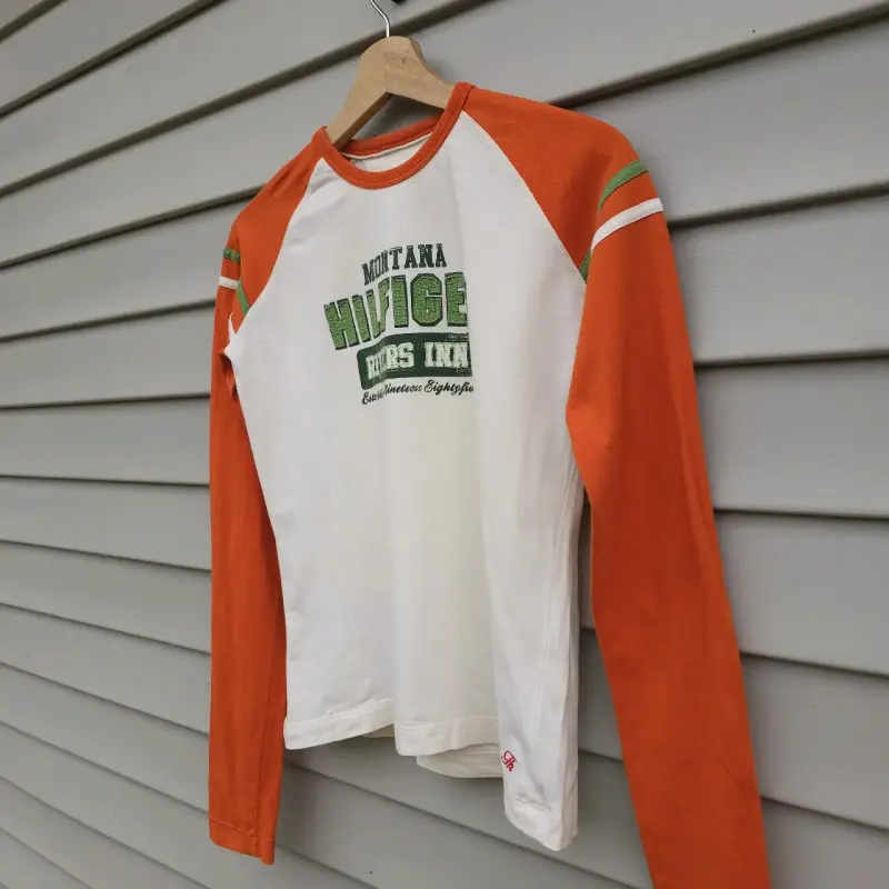 Polera Tommy Hilfiger manga larga naranja y blanca - 2