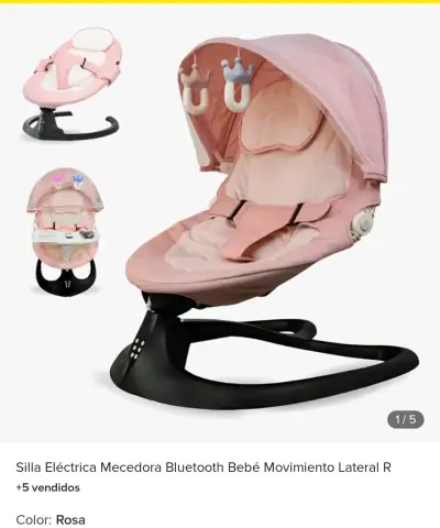 Silla Mecedora Eléctrica Bluetooth para Bebé Rosa - miniatura 1