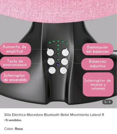 Silla Mecedora Eléctrica Bluetooth para Bebé Rosa - miniatura 4