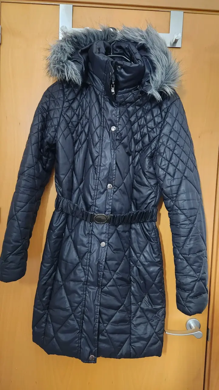 Parka acolchada negro con capucha desmontable - 1