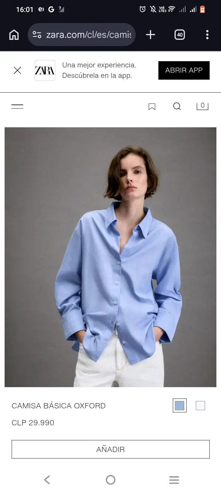 Camisa Básica Oxford Azul Zara - 2