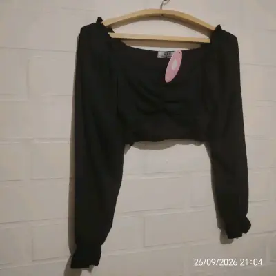 Blusa manga larga fruncida Z&H en marrón y negro - miniatura 3