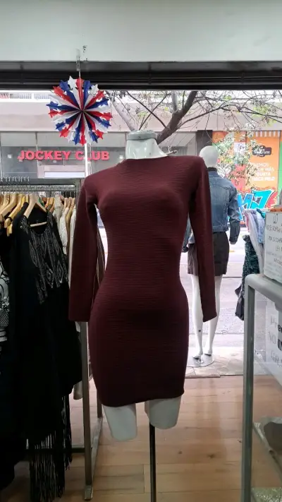Vestido ajustado burdeos manga larga - miniatura 1