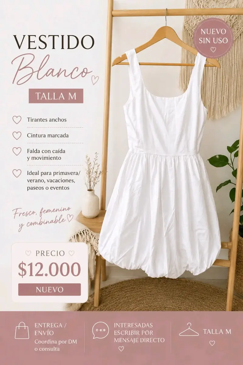 Vestido blanco con tirantes anchos y cintura marcada - 1