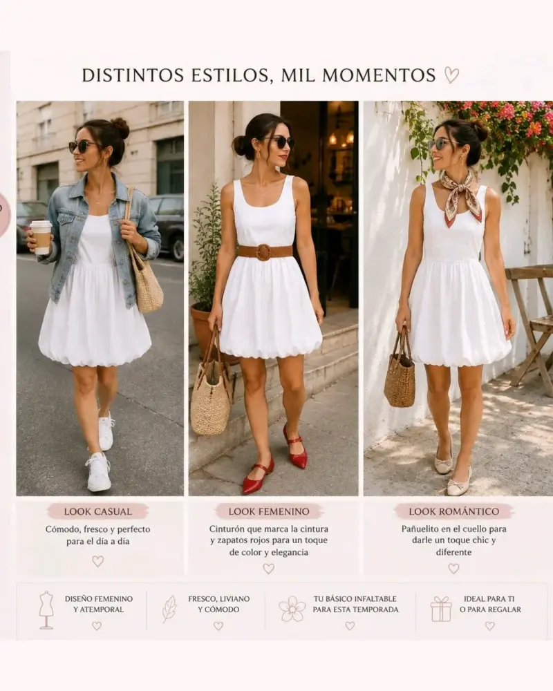 Vestido blanco con tirantes anchos y cintura marcada - 2