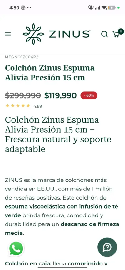 Colchón Zinus Espuma Alivia Presión 20 cm - miniatura 4