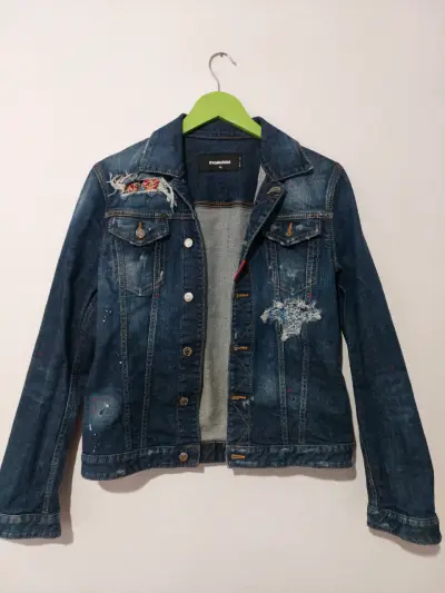 Chaqueta de Jean Azul DSQUARED2 con Detalles Desgastados - miniatura 1