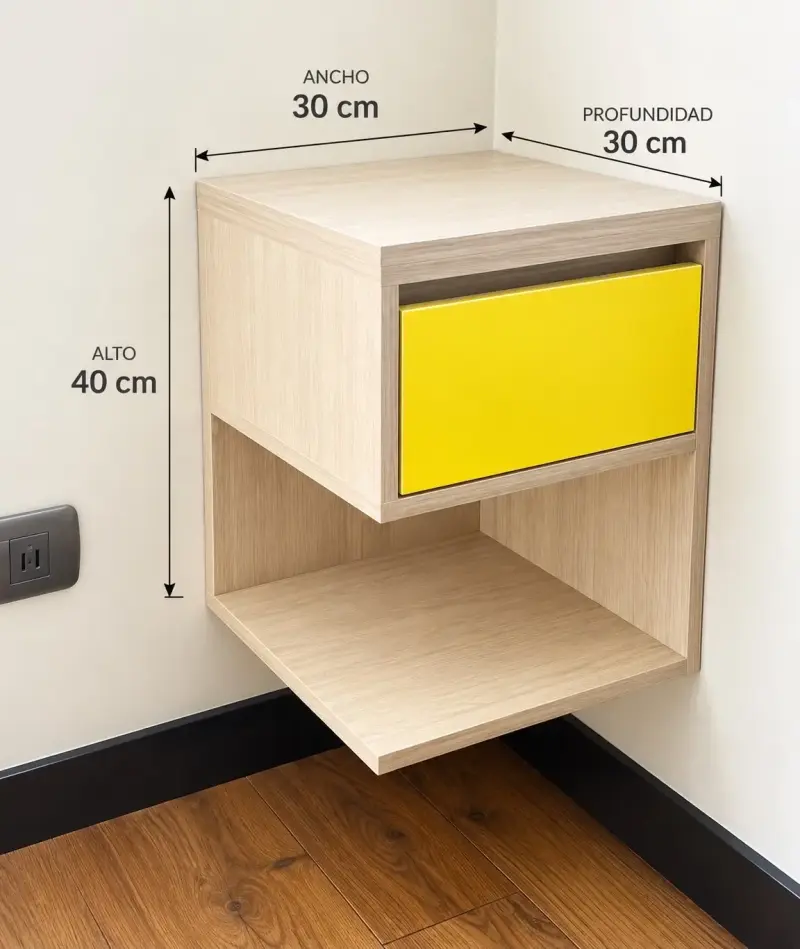 Mesa de noche flotante con cajón amarillo - 1