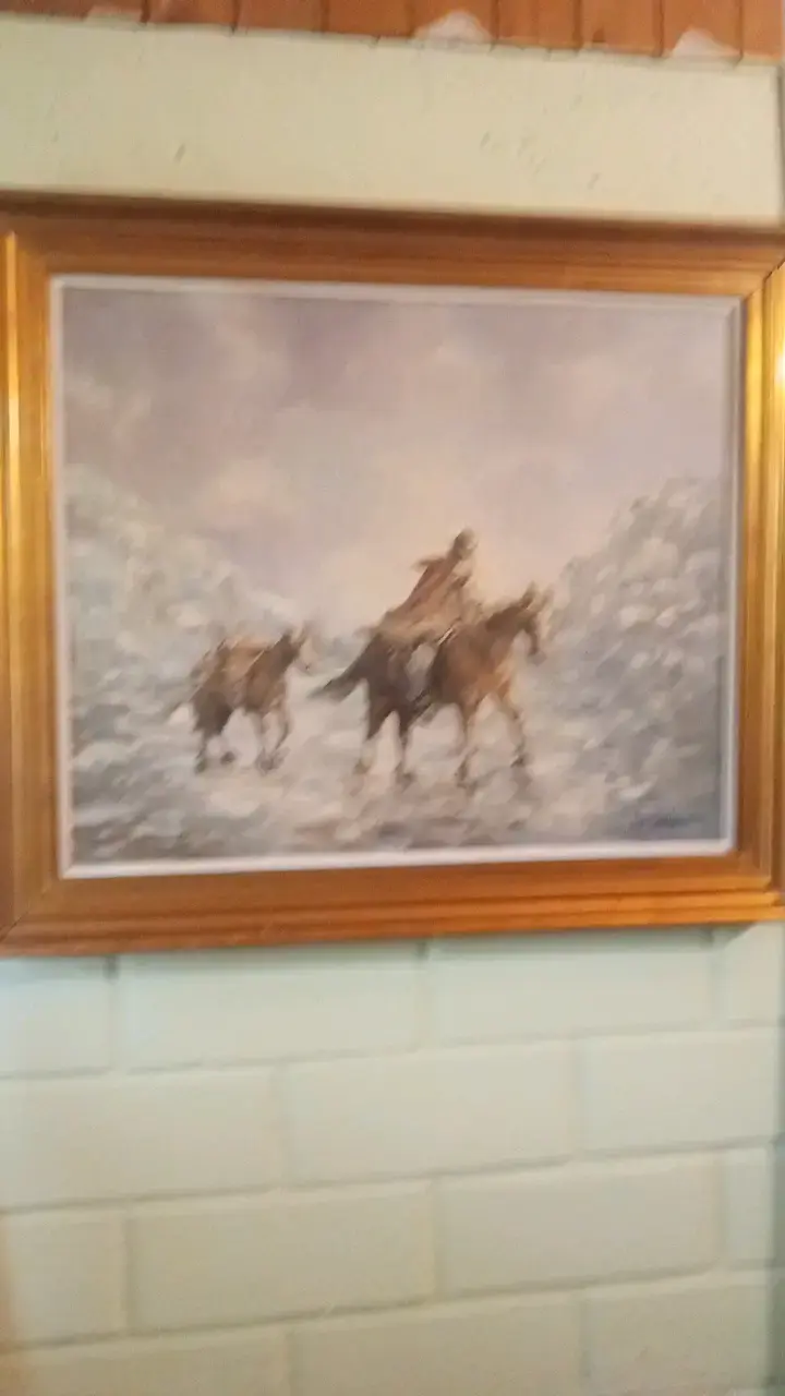 Cuadro de paisaje nevado con marco dorado