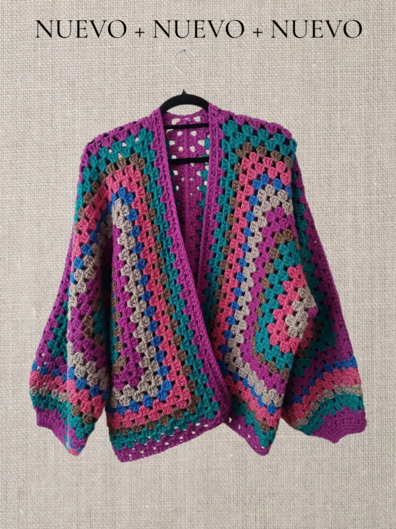 Cardigan tejido a crochet multicolor para mujer - 4