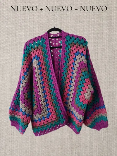 Cardigan tejido a crochet multicolor para mujer - miniatura 4