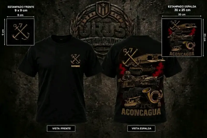 Polera Negra Estampada Militar DTF - 1