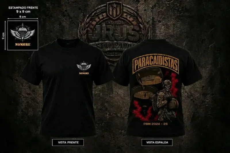 Polera Negra Estampada Militar DTF - 3