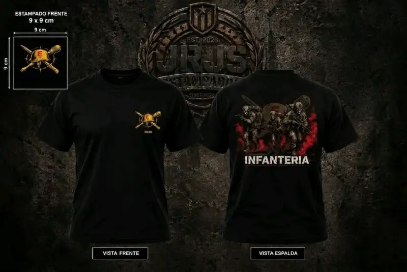 Polera Negra Estampada Militar DTF - 4