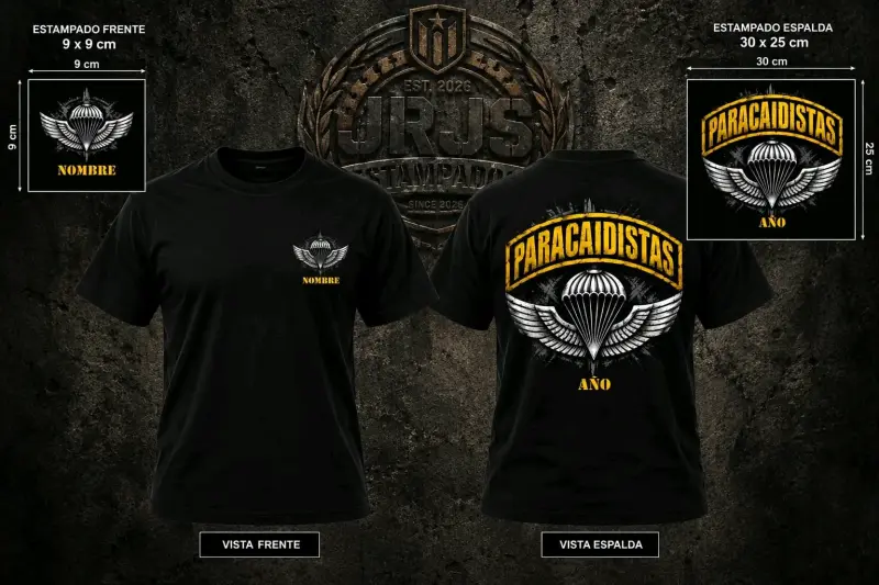 Polera Negra Estampada Militar DTF - 5