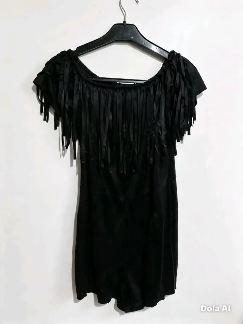 Mono corto negro con flecos para mujer - 2