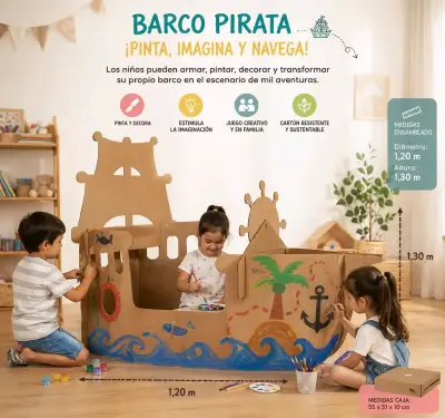 Set de Juegos de Cartón para Niños - Barco, Cohete, Castillo y Cabaña - miniatura 1