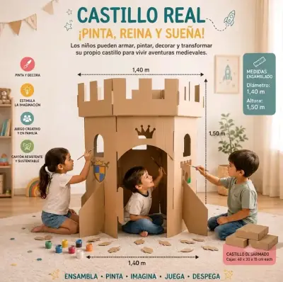 Set de Juegos de Cartón para Niños - Barco, Cohete, Castillo y Cabaña - miniatura 3