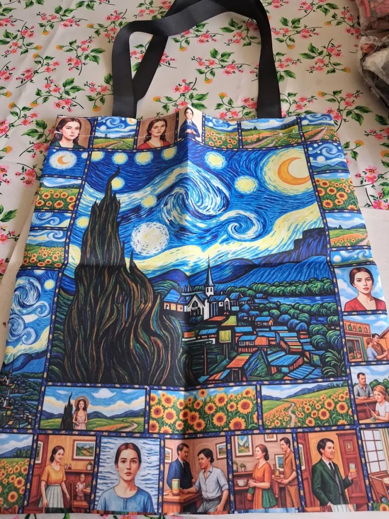 Bolsa de tela con diseño artístico colorido - 1