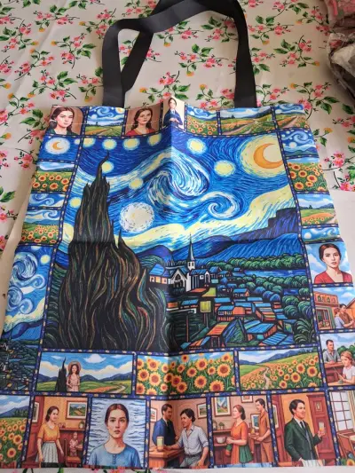 Bolsa de tela con diseño artístico colorido - miniatura 1