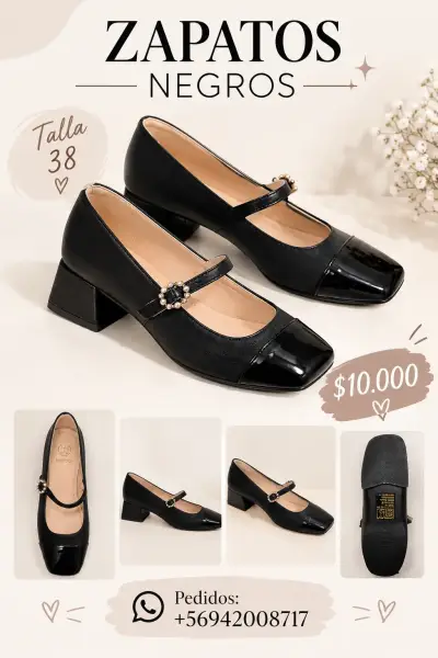 Zapatos negros de charol con tacón bajo - miniatura 1