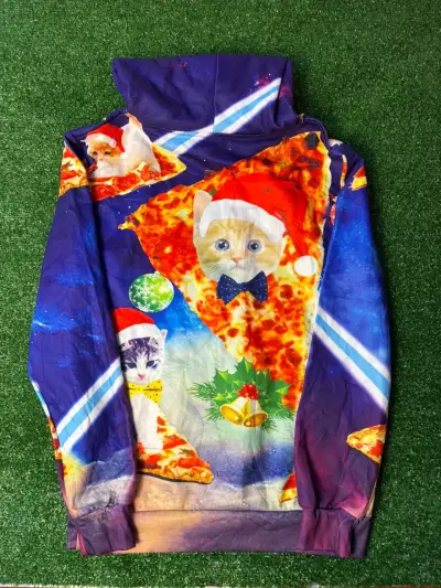 Polerón con diseño de gatos y pizza - miniatura 3