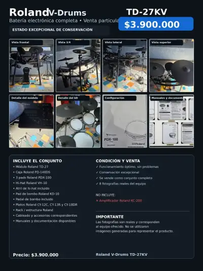 Batería Electrónica Roland V-Drums TD-27KV en Excelente Estado - miniatura 1