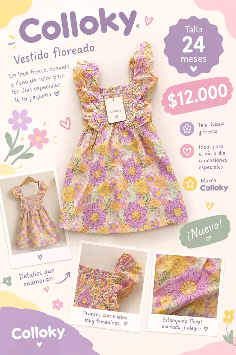 Vestido floreado Colloky para niña 24 meses