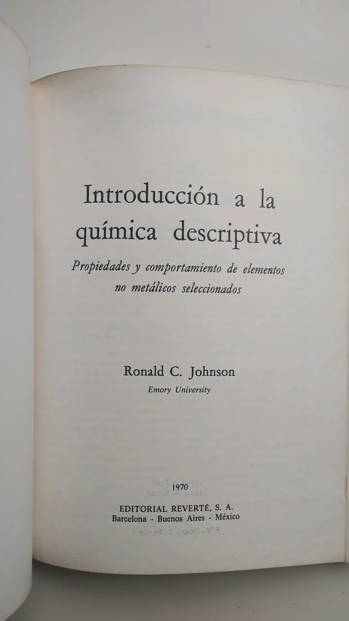 Libro Introducción a la Química Descriptiva de Ronald C. Johnson - 2