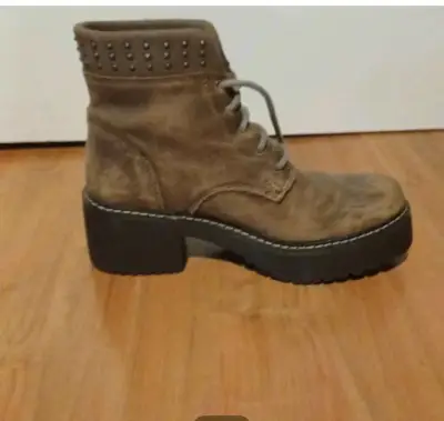 Botines de cuero marrón con plataforma - miniatura 1